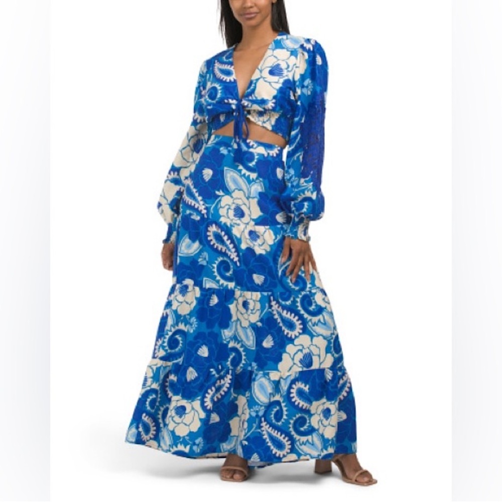 House of Harlow 1960 Blue Floral Two-Piece Maxi Skirt Set